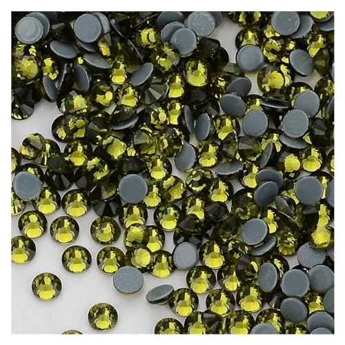 Hotfix Strasssteine Glitter Glas Hotfix Strass Flatbase Kristall Hochzeit Kleid Decration Diamant for Nagel Kunst(Olive Green,SS16-1440Pcs) von DUNSBY