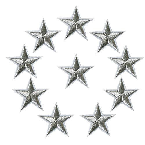 DUO ER 10 stge Sterne Form gestickte Patches nähen Eisen auf Gold Silber rot schwarz blau pink für Kleidung DIY Appliques Handwerk Dekoration (Farbe : Silver) von DUO ER
