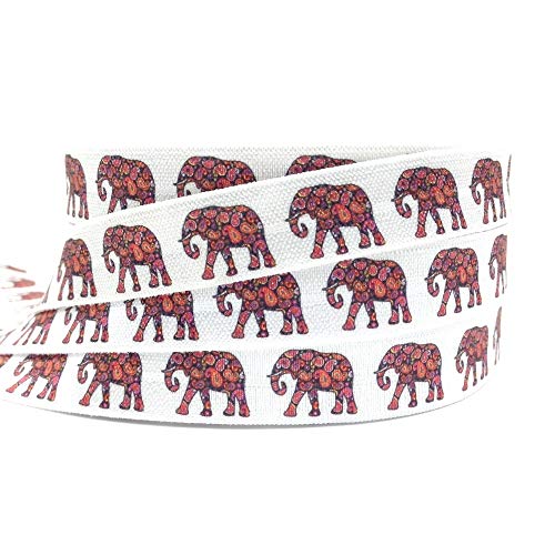 DUO ER 10yard / Lot Paisley Elefanten Printed Falten elastische weiße Band Gurtbänder for DIY Geschenkverpackung Kopfbedeckung-Haar-Riegel-Haar-Zusätze von DUO ER