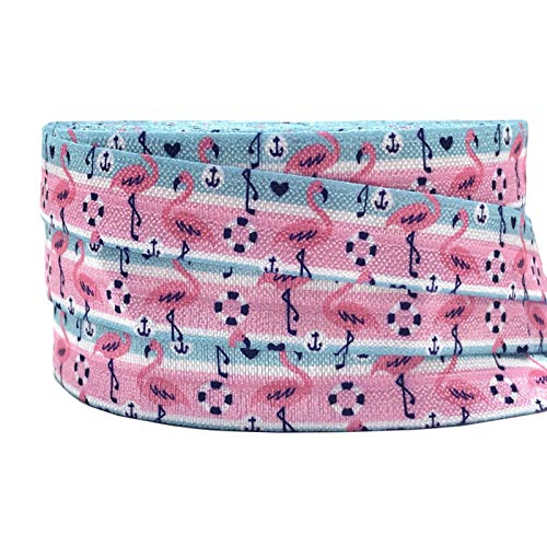 DUO ER 10yards Flamingo Shell Seesterne Printed Falten Elastic Tier Ribbon Kopfbedeckung Partei Geschenkverpackung Nähen Hauptdekoration Zubehör (Farbe : 7) von DUO ER