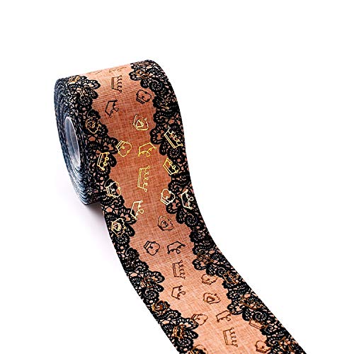 DUO ER 75mm 2 Yards Heißfolien Spitze und Streifen Crown Printed Ripsband for DIY Fertigkeit-Geschenkverpackung Weihnachten Thanksgiving-Dekoration (Farbe : 5) von DUO ER