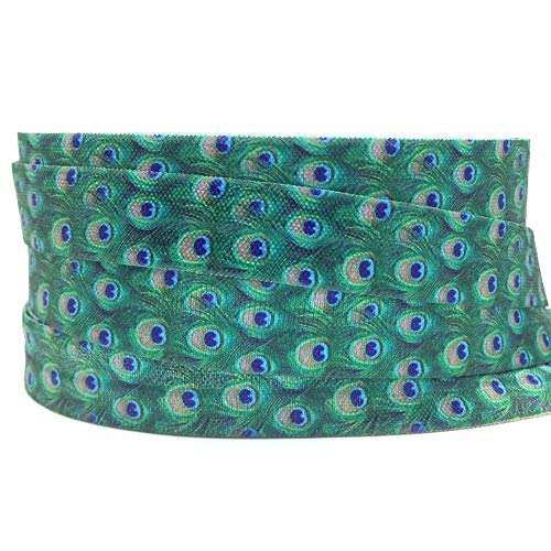 DUO ER Grüne Pfau-Feder-Printed Falten Elastic Band-Fertigkeit DIY Nähen Bögen Partei-Dekoration Geschenkverpackung 10yards DUO ER Grüne Pfau-Feder-Printed Falten Elastic Band-Fertigkeit DIY Nähen Bögen Partei-Dekoration Geschenkverpackung 10yards von DUO ER