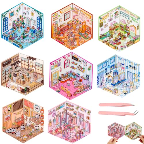 3D Miniatur Haus Sticker, 8 Stück Diy 3D Hausaufkleber Set, Kreative, Stapelszenen, Von Hausbau, Café, Bäckereien, Mit Pinzette, Für Scrapbooking, Tagebuch, Für Erwachsene Und Jugendliche 3D Miniatur Haus Sticker, 8 Stück Diy 3D Hausaufkleber Set, Kreative, Stapelszenen, Von Hausbau, Café, Bäckereien, Mit Pinzette, Für Scrapbooking, Tagebuch, Für Erwachsene Und Jugendliche von DUOHERESHUI