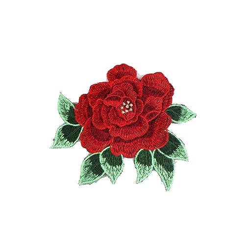 Bestickter Aufnäher zum Aufnähen, 15 x 15 cm, bestickter Spitzenaufnäher, 3D-Blume, Kleideraufnäher, Rot Bestickter Aufnäher zum Aufnähen, 15 x 15 cm, bestickter Spitzenaufnäher, 3D-Blume, Kleideraufnäher, Rot von DUOLAIYUNSO