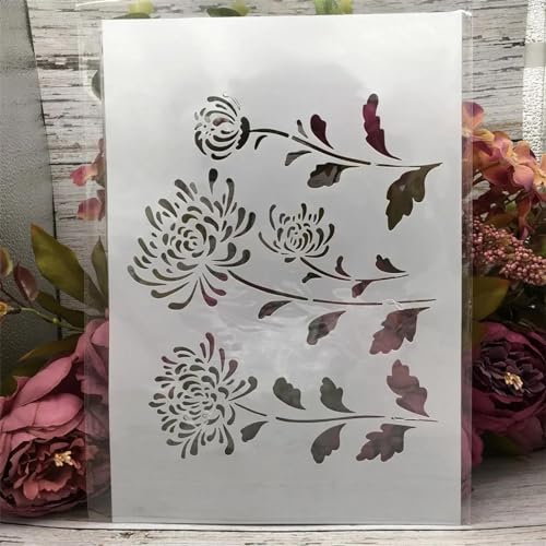 Schablonen zum Basteln, wiederverwendbar, 29 x 21 cm, A4, Blumen-Chrysanthemen-Schablonen zum Malen, Zeichenvorlagen zum Malen auf Holz, Wand, Möbeln von DUOLAIYUNSO
