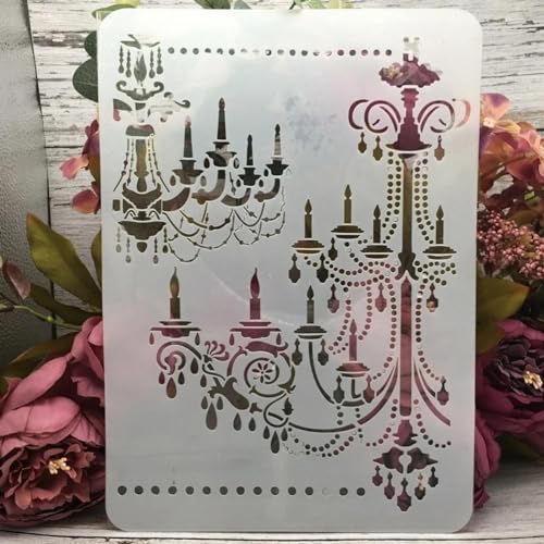 Schablonen zum Basteln, wiederverwendbar, 29 x 21 cm, A4, Vintage-Palast-Kronleuchter-Lichtschablonen zum Malen, Zeichenvorlagen zum Malen auf Holz, Wand, Möbeln von DUOLAIYUNSO