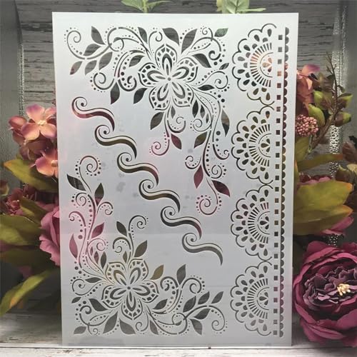 Schablonen zum Basteln, wiederverwendbar, A4, 29 cm, Blumenrand, Schablonen zum Malen, Zeichenvorlagen zum Malen auf Holz, Wand, Möbeln von DUOLAIYUNSO
