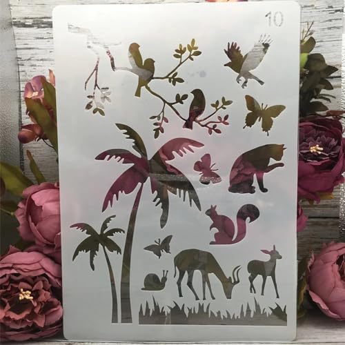 Schablonen zum Basteln, wiederverwendbar, A4, 29 cm, Palme, Schnecke, Katze, Eichhörnchen, Schablonen zum Malen, Zeichenschablonen zum Malen auf Holz, Wand, Möbeln von DUOLAIYUNSO