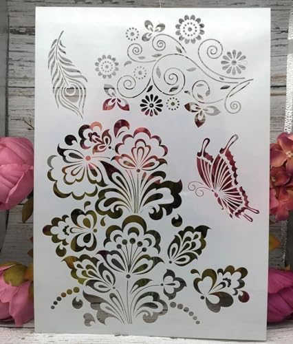 Schablonen zum Basteln, wiederverwendbar, A4, 29 cm, Schmetterling-Tintenpunkt-Schablonen zum Malen, Zeichenvorlagen zum Malen auf Holz, Wand, Möbel, Stil B von DUOLAIYUNSO