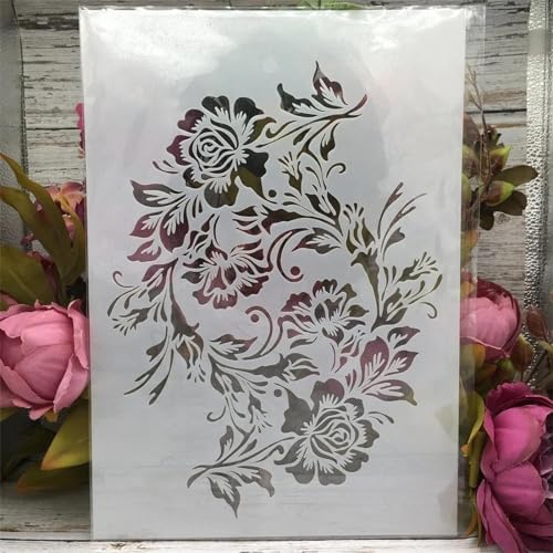 Schablonen zum Basteln, wiederverwendbar, A4, 29 cm, große Blumen, Schablonen zum Malen, Zeichenvorlagen zum Malen auf Holz, Wand, Möbelstil F von DUOLAIYUNSO