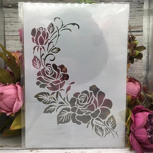 Schablonen zum Basteln, wiederverwendbar, A4, 29 cm, große Blumen, Schablonen zum Malen, Zeichenvorlagen zum Malen auf Holz, Wand, Möbelstil G von DUOLAIYUNSO
