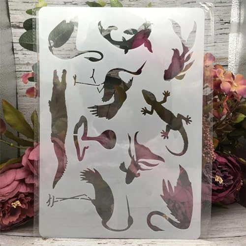 Schablonen zum Basteln, wiederverwendbar, A4, 29 x 21 cm, Schwanenkranich, Gecko, Krokodil-Schablonen zum Malen, Zeichenvorlagen zum Malen auf Holz, Wand, Möbeln von DUOLAIYUNSO