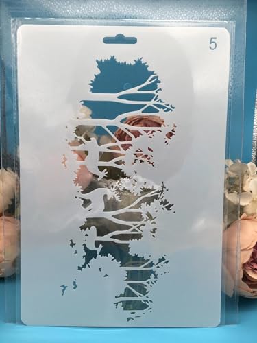 Schablonen zum Basteln, wiederverwendbar, A4, Baumwald, Frohe Weihnachten, Schablonen zum Malen, Zeichenvorlagen zum Malen auf Holz, Wand, Möbeln von DUOLAIYUNSO