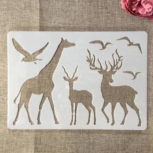Schablonen zum Malen, A4, 29 cm, Tiere, Hirsch, Giraffe, wiederverwendbare Schablonen zum Malen auf Holz, Leinwand, Stein, Stoff, Boden, Fliesen, Wandkunst, Heimdekoration Schablonen zum Malen, A4, 29 cm, Tiere, Hirsch, Giraffe, wiederverwendbare Schablonen zum Malen auf Holz, Leinwand, Stein, Stoff, Boden, Fliesen, Wandkunst, Heimdekoration von DUOLAIYUNSO