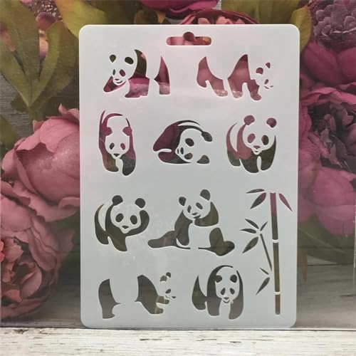 Schablonen zum Malen an Wänden, 17,8 x 12,7 cm, Panda, Bambus, wiederverwendbar, Zeichnen, Malen, Bastelvorlagen für Wandpapier, Kunst, Sammelalbum, Heimdekoration, Stil 1 von DUOLAIYUNSO
