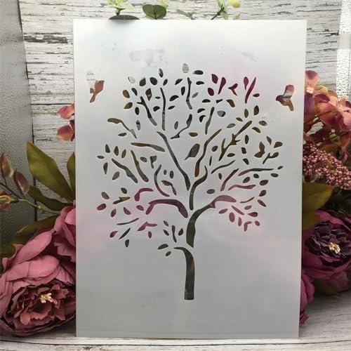Schablonen zum Malen an Wänden, 29 x 21 cm, A4, großer Baum, wiederverwendbar, Zeichnen, Malen, Basteln, Vorlagen für Wandpapier, Kunst, Scrapbooking, Heimdekoration von DUOLAIYUNSO