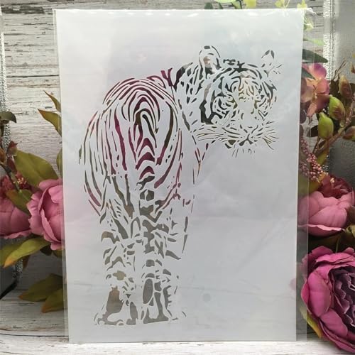 Schablonen zum Malen an Wänden, 29 x 21 cm, A4, toller Tiger, wiederverwendbar, Zeichnen, Malen, Bastelvorlagen für Wandpapier, Kunst, Scrapbooking, Heimdekoration, Stil E von DUOLAIYUNSO