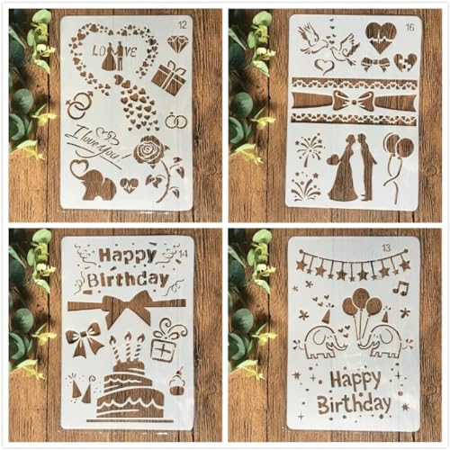 Schablonen zum Malen an Wänden, 4 Stück, 26 cm, Hochzeit, Geburtstag, wiederverwendbar, Zeichnen, Malen, Bastelvorlagen für Wandpapier, Kunst, Scrapbooking, Heimdekoration Schablonen zum Malen an Wänden, 4 Stück, 26 cm, Hochzeit, Geburtstag, wiederverwendbar, Zeichnen, Malen, Bastelvorlagen für Wandpapier, Kunst, Scrapbooking, Heimdekoration von DUOLAIYUNSO