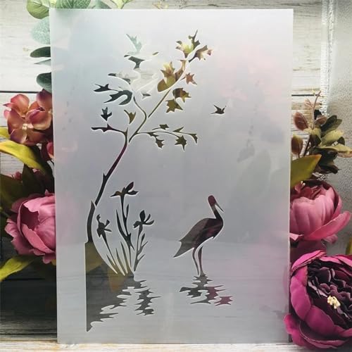 Schablonen zum Malen an Wänden, A4, 29 cm, Flamingo-Feder, wiederverwendbar, Zeichnen, Malen, Bastelvorlagen für Wandpapier, Kunst, Scrapbooking, Heimdekoration, Stil B von DUOLAIYUNSO