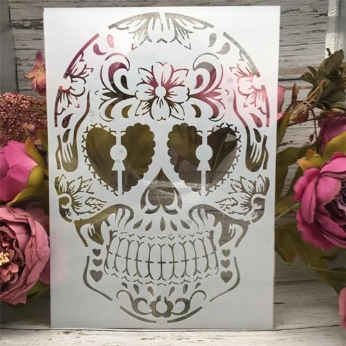 Schablonen zum Malen an Wänden, A4, 29 cm, Totenkopf-Herzaugen, wiederverwendbar, Zeichnen, Malen, Basteln, Vorlagen für Wandpapier, Kunst, Scrapbooking, Heimdekoration von DUOLAIYUNSO