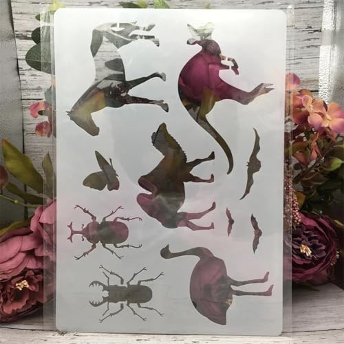 Schablonen zum Malen an Wänden, A4, 29 x 21 cm, Tier, Pferde, Käfer, Kamel, Känguru, wiederverwendbar, Zeichnen, Malen, Bastelvorlagen für Wand, Papier, Kunst, Scrapbooking, Heimdekoration von DUOLAIYUNSO