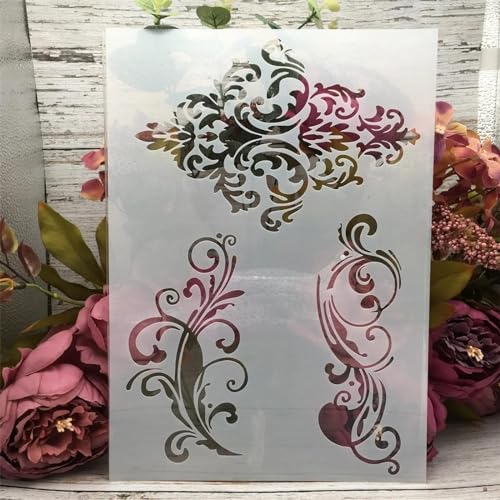 Schablonen zum Malen an Wänden, A4, 29 x 21 cm, Vintage-Blumenrahmen, wiederverwendbar, Zeichnen, Malen, Bastelvorlagen für Wandpapier, Kunst, Scrapbooking, Heimdekoration von DUOLAIYUNSO