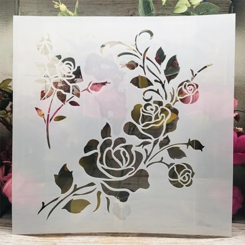 Schablonen zum Malen auf Holz, 30 x 30 cm, Rosenblumen-Vorlagen zum Zeichnen, Kartenherstellung, wiederverwendbare Schablonen für Leinwand, Möbel, Papier, Basteln von DUOLAIYUNSO