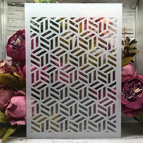 Schablonen zum Malen auf Holz, A4, 29 cm, 3D-Würfel, Geometrievorlagen zum Zeichnen, Kartenherstellung, wiederverwendbare Schablonen für Leinwand, Möbel, Papier, Basteln von DUOLAIYUNSO