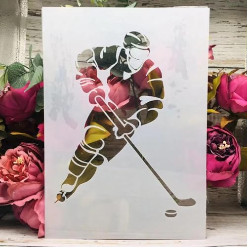 Schablonen zum Malen auf Holz, A4, 29 cm, Eishockey-Sportvorlagen zum Zeichnen, Kartenherstellung, wiederverwendbare Schablonen für Leinwand, Möbel, Papierhandwerk von DUOLAIYUNSO