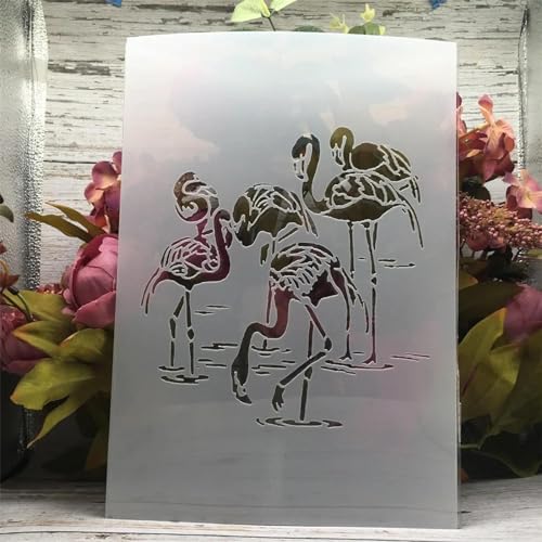 Schablonen zum Malen auf Holz, A4, 29 cm, Flamingo-Angelvorlagen zum Zeichnen, Kartenherstellung, wiederverwendbare Schablonen für Leinwand, Möbel, Papier, Basteln von DUOLAIYUNSO
