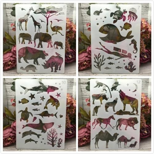 Schablonen zum Malen auf Holz, A4, 29 cm, Schildkröte, Hai, Wal, Elefant, Vorlagen zum Zeichnen, Kartenherstellung, wiederverwendbare Schablonen für Leinwand, Möbel, Papier, Basteln, 4 Stück Schablonen zum Malen auf Holz, A4, 29 cm, Schildkröte, Hai, Wal, Elefant, Vorlagen zum Zeichnen, Kartenherstellung, wiederverwendbare Schablonen für Leinwand, Möbel, Papier, Basteln, 4 Stück von DUOLAIYUNSO