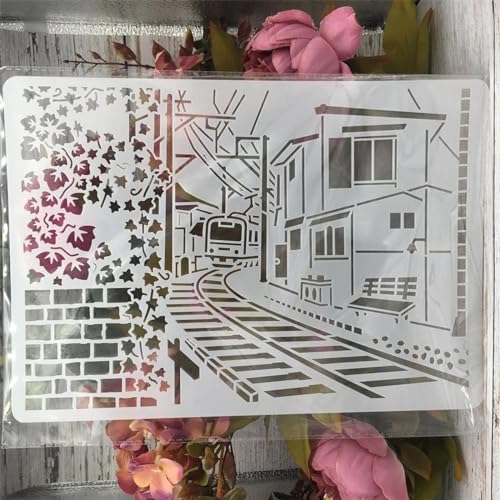 Schablonen zum Malen auf Holz, A4, 29 cm, Stadtbahn, Zug, Haus, Vorlagen zum Zeichnen, Kartenherstellung, wiederverwendbare Schablonen für Leinwand, Möbel, Papierhandwerk Schablonen zum Malen auf Holz, A4, 29 cm, Stadtbahn, Zug, Haus, Vorlagen zum Zeichnen, Kartenherstellung, wiederverwendbare Schablonen für Leinwand, Möbel, Papierhandwerk von DUOLAIYUNSO