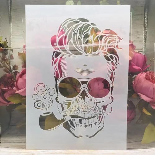 Schablonen zum Malen auf Holz, A4, 29 cm, schöne Totenkopf-Sonnenbrille, Pfeifenvorlagen zum Zeichnen, Kartenherstellung, wiederverwendbare Schablonen für Leinwand, Möbel, Papierhandwerk von DUOLAIYUNSO