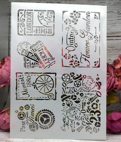Schablonen zum Malen auf Holz, A4, Vintage-Tickets, Vorlagen zum Zeichnen, Kartenherstellung, wiederverwendbare Schablonen für Leinwand, Möbel, Papierhandwerk Schablonen zum Malen auf Holz, A4, Vintage-Tickets, Vorlagen zum Zeichnen, Kartenherstellung, wiederverwendbare Schablonen für Leinwand, Möbel, Papierhandwerk von DUOLAIYUNSO