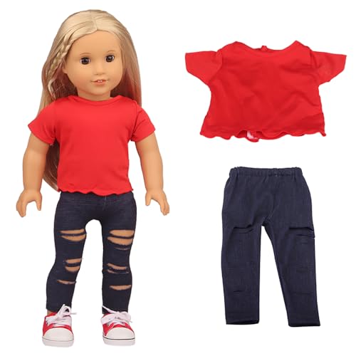 DUORUIMI Puppen-Kleidung für den Sommer, einfach und lässig, T-Shirt, Jeans, zerrissene Hose, für amerikanische Puppen, 45,7 cm von DUORUIMI