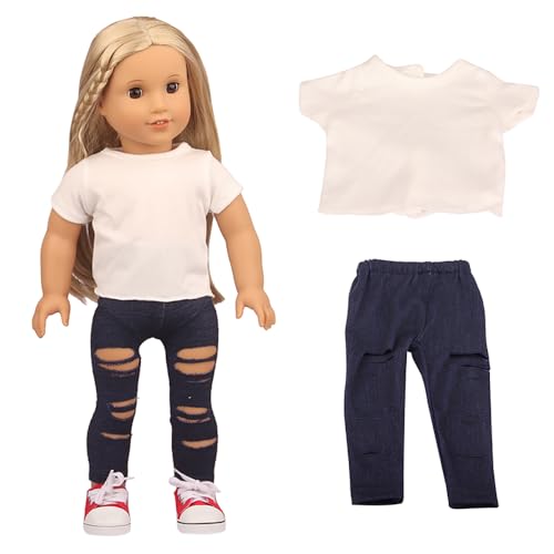 DUORUIMI Puppen-Kleidung für den Sommer, einfach und lässig, T-Shirt, Jeans, zerrissene Hose, für amerikanische Puppen, 45,7 cm von DUORUIMI