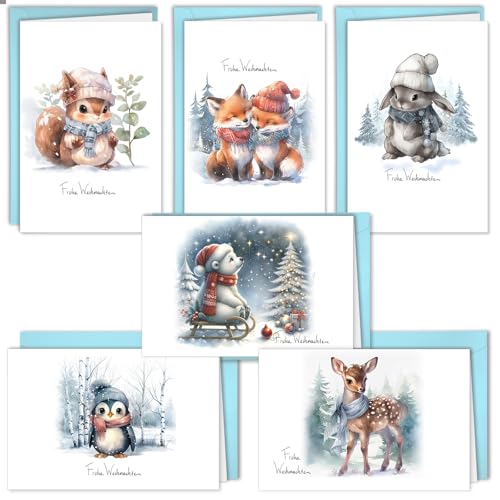 Weihnachtskarten mit Umschlag Set, Lustige Weihnachtskarten Klappkarten mit Schneeflocken Aufkleber Weihnachten, Weihnachtskarte kinder Frohe Weihnachten Karte,Grußkarte von DUOUPA