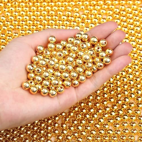 DUQGUHO 6 mm Goldperlen zur Schmuckherstellung, Kunststoffperlen mit Loch, Goldperlen für Armbänder, Halsketten, Schlüsselanhänger, 500 Stück von DUQGUHO