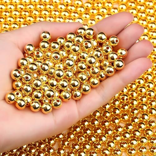 DUQGUHO 8 mm Goldperlen zur Schmuckherstellung, Kunststoffperlen mit Loch, Goldperlen für Armbänder, Halsketten, Schlüsselanhänger, 500 Stück von DUQGUHO