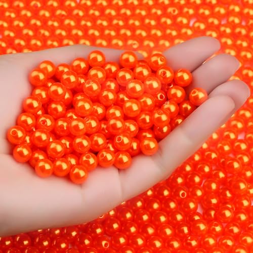 DUQGUHO 8 mm orangefarbene Perlen zur Schmuckherstellung, Kunststoffperlen mit Loch, orangefarbene Perlen für Armbänder, Halsketten, Schlüsselanhänger, 500 Stück von DUQGUHO