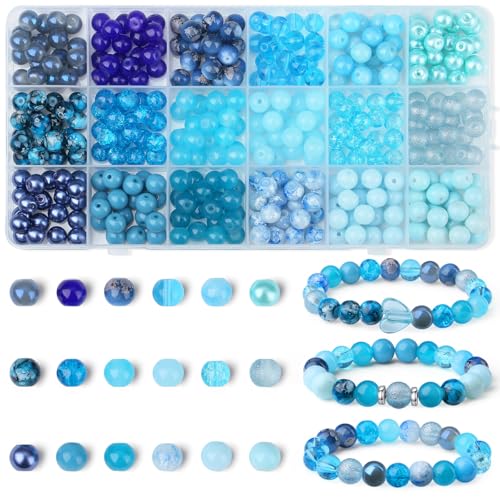 DUQGUHO Blaue Glasperlen zum Basteln, 8 mm, orangefarbene Perlen für Schmuckherstellung, 16 Farben, Perlen für Armbänder, Halsketten und Bastelarbeiten, runde Glasperlen, Armband-Set, 360 Stück DUQGUHO Blaue Glasperlen zum Basteln, 8 mm, orangefarbene Perlen für Schmuckherstellung, 16 Farben, Perlen für Armbänder, Halsketten und Bastelarbeiten, runde Glasperlen, Armband-Set, 360 Stück von DUQGUHO