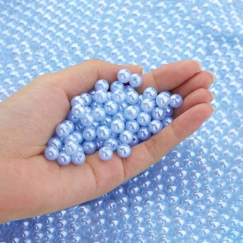 DUQGUHO Blaue Perlen zum Basteln, Kunststoffperlen, weiße Perlen, 6 mm, 500 Stück von DUQGUHO