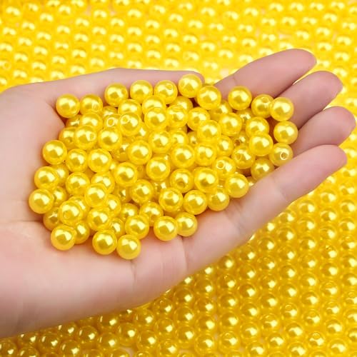DUQGUHO Gelbe Perlen zur Schmuckherstellung, 8 mm, künstliche Perlen für Armbänder, Halsketten, Schlüsselanhänger, gelbe Kunststoffperlen, 500 Stück von DUQGUHO