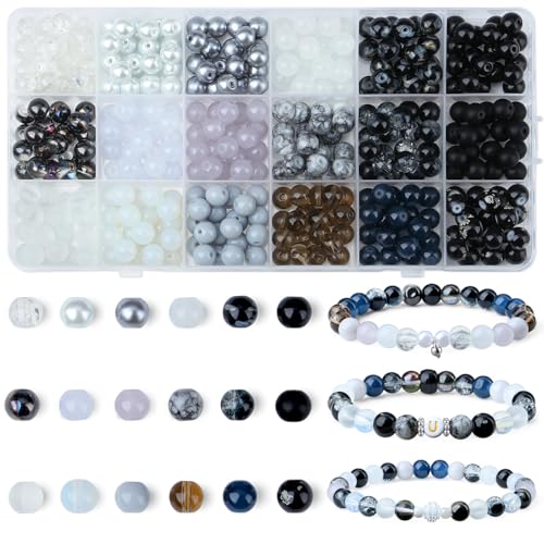 DUQGUHO Glasperlen für Schmuckherstellung, 8 mm, 16 Farben, Perlen für Armbänder, Halsketten, Bastelarbeiten, runde Glasperlen, Schwarz und Weiß, Freundschaftsarmband-Set, 360 Stück DUQGUHO Glasperlen für Schmuckherstellung, 8 mm, 16 Farben, Perlen für Armbänder, Halsketten, Bastelarbeiten, runde Glasperlen, Schwarz und Weiß, Freundschaftsarmband-Set, 360 Stück von DUQGUHO