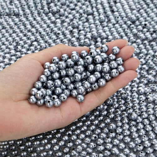 DUQGUHO Graue Perlen zum Basteln, 6 mm, Kunststoffperlen mit Loch, 500 Stück, künstliche Perlen für Hochzeitsdekoration, Großpackung für Schmuckherstellung, DIY, Armband, Halsketten, Ohrringe von DUQGUHO