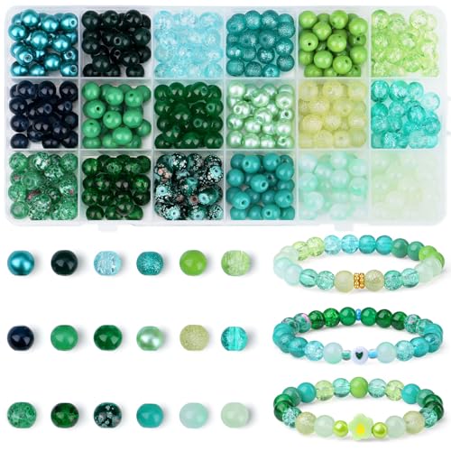 DUQGUHO Grüne Glasperlen zum Basteln, 8 mm, orangefarbene Perlen zur Schmuckherstellung, 16 Farben, Perlen für Armbänder, Halsketten und Bastelarbeiten, runde Glasperlen, 360 Stück DUQGUHO Grüne Glasperlen zum Basteln, 8 mm, orangefarbene Perlen zur Schmuckherstellung, 16 Farben, Perlen für Armbänder, Halsketten und Bastelarbeiten, runde Glasperlen, 360 Stück von DUQGUHO