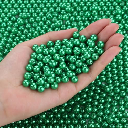 DUQGUHO Grüne Perlen für die Schmuckherstellung, 8 mm, grüne Perlen zum Basteln, Kunststoffperlen mit Löchern, 500 Stück, grüne Kunstperlen, Großpackungen für Damen, St. Patrick's Day-Perlen, Zubehör von DUQGUHO