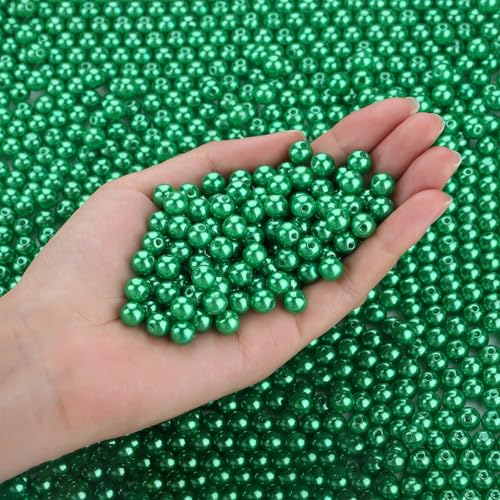 DUQGUHO Grüne Perlen zum Basteln, Kunststoffperlen, weiße Perlen, 6 mm, 500 Stück von DUQGUHO