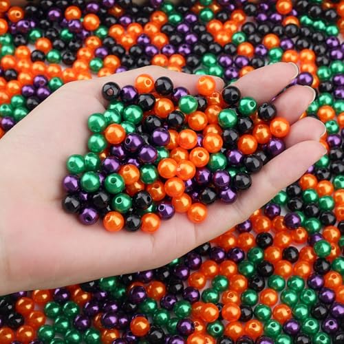 DUQGUHO Halloween-Perlen, 8 mm, Halloween-Anhänger zur Schmuckherstellung, schwarz, lila, grün, orange, Party-Zubehör für Armbänder, künstliche Perlen, 500 Stück von DUQGUHO