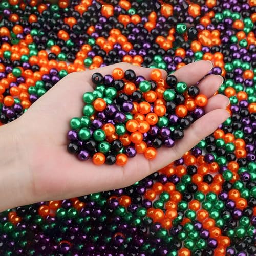 DUQGUHO Halloween-Perlen zur Schmuckherstellung, 6 mm, Halloween-Anhänger für Armbänder, schwarz, lila, grün, orange, Party-Zubehör, künstliche Perlen, 500 Stück von DUQGUHO